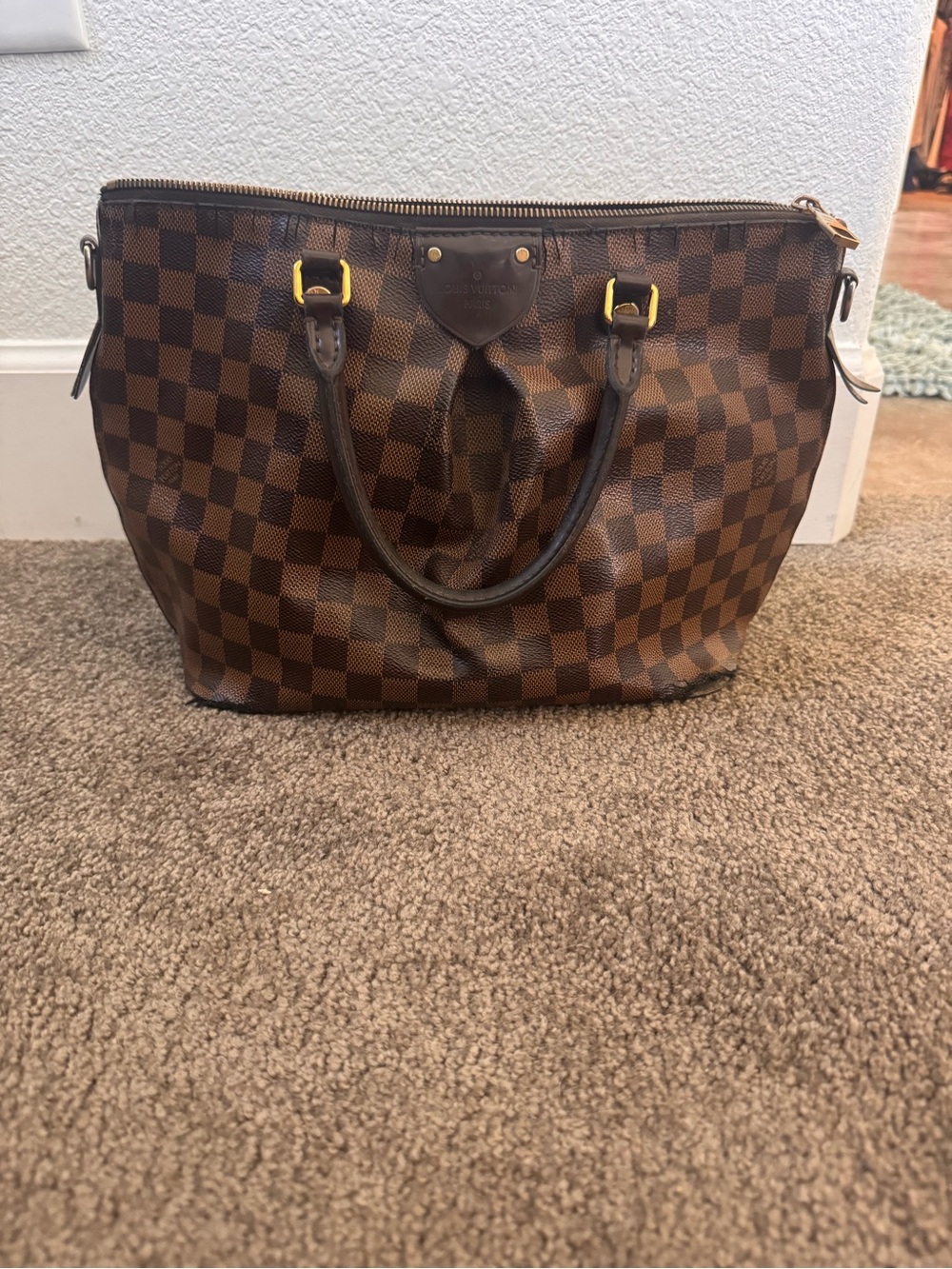 Authentic Louis Vuitton MM Brown Checkered Tote with Dual Handles